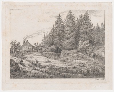 Bondehytte i udkanten af en skov af Johan Christian Dahl