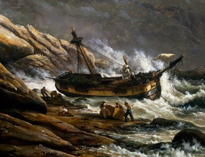 Forlis på den norske kyst, af Johan Christian Clausen Dahl (1788-1857), detalje, Norge af Johan Christian Dahl