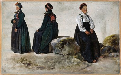 Studier af kvindedragter fra Luster i Sogn af Johan Christian Dahl