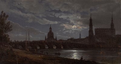 Udsigt over Dresden i måneskin af Johan Christian Dahl