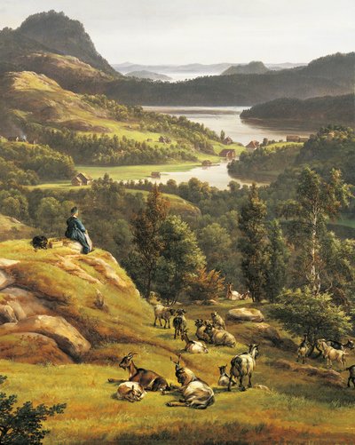 Udsigt over Lysenkloster ved Bergen af Johan Christian Clausen Dahl (1788-1857), Norge 1800-tallet Detaljer af Johan Christian Dahl