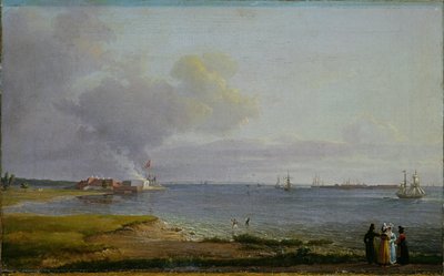 Udsigt over Øresund nær kalkværket af Johan Christian Dahl