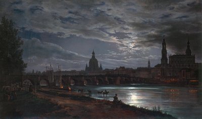 ""Vue de Dresde au clair de lune"" (Udsigt over Dresden ved måneskin) Maleri af Johan Christian Clausen Dahl (1788-1857) 1839 - Olie på lærred Dim 78x130 cm Dresden State Art Collections Dresden af Johan Christian Dahl