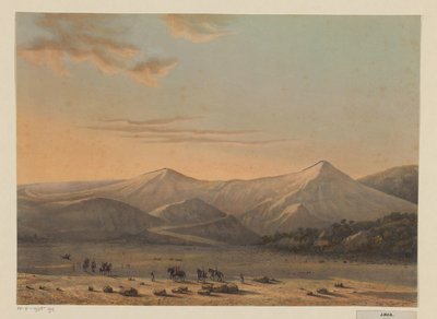 Udsigt over Bromo-vulkanen Det ildpustende bjerg Bromo i 1856 (Probolingo-residens) (titel på objektet) af Johan Conrad Greive