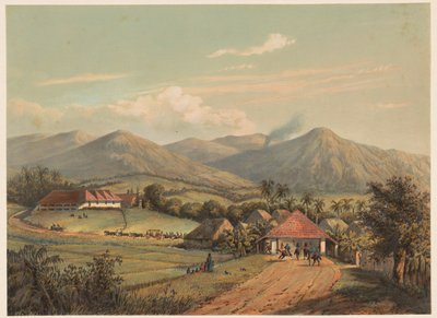 Udsigt over vejen mellem Buitenzorg og Preanger Den store vej fra Buitenzorg til Preanger-regenterne. (titel på objekt) af Johan Conrad Greive
