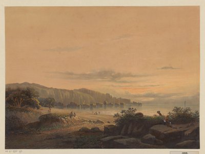 Udsigt over en bugt i Java Den lille bugt Srigonjo, South K. v. Java (Malang regency, resid. Passarouang.) (titel på objekt) af Johan Conrad Greive