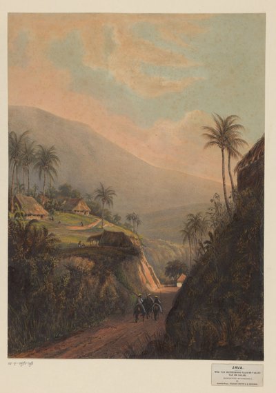 Udsigt over en vej til Salak-dalen på Java Vej fra Buitenzorg til Salak-dalen (Residence Buitenzorg) (titel på objektet) af Johan Conrad Greive