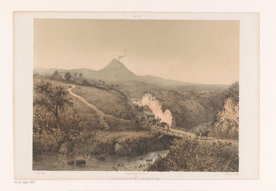 Landskab nær Malang Landskab i Malangsche; Bopæl Pasoroean Landskab i Malangsche (titel på objekt) Java efter malerier og tegninger af A. Salm (serietitel) af Johan Conrad Greive