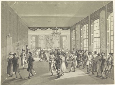 Generalforsamling i Haag, 1795 Centralforsamlingen afholdt i St. Joris Doelen i Haag i år 1796 (titel på objekt) af Johan Daniël de Gijselaar