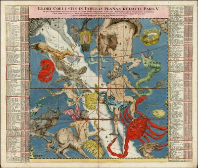 1730 himmelkort - Globi Coelestis In Tabulas Planas Redacti Pars V af Johan Gabriel Doppelmayr