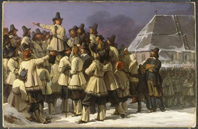 Kong Gustav Vasa af Sverige tiltaler mænd fra Dalarna i Mora, af Sandberg, Johan Gustaf (1782-1854). Olie på lærred af Johan Gustaf Sandberg