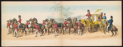 Masquerade of the Delft Students, 1857 (plade 3) Udklædt procession afholdt af medlemmerne af Delfts studenterkorps den 5. maj 1857, forestillende Garebeg procession af sultanen af ​​Djokjokarta og de mest karakteristiske typer fra Holland. af Johan Hendrik Hoffmeister