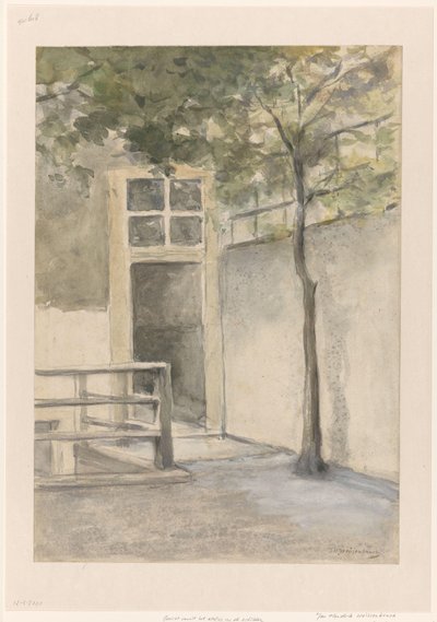 Udsigt til en gårdhave fra kunstnerens atelier i Kazernestraat i Haag af Johan Hendrik Weissenbruch (signed by artist)