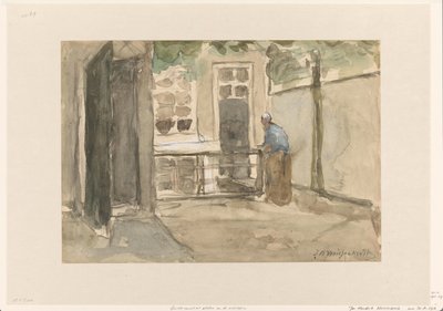 Udsigt til en gårdhave fra kunstnerens atelier i Kazernestraat i Haag af Johan Hendrik Weissenbruch