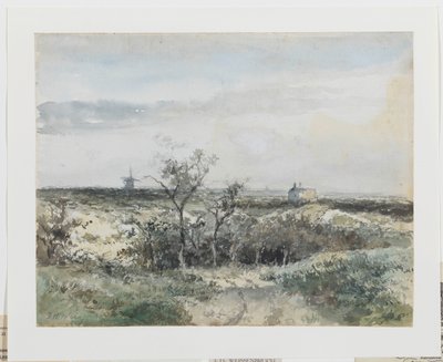 Udsigt over Dekkersduin, med en gammel gasfabrik og mølle på vej af Johan Hendrik Weissenbruch