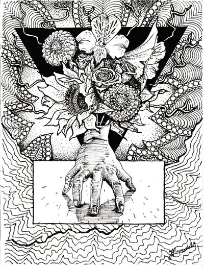 Surrealistisk blomsterrefleksion i hånden af Johan Liewendahl