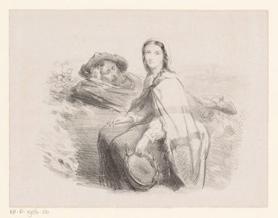 Liggende mand og kvinde med tamburin af Johan Michaël Schmidt Crans (attributed to)