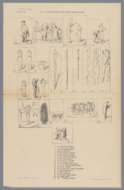 Tegneserie om retsreformen, 1873 Hvordan retsvæsenet er organiseret (titel på objekt) af Johan Michaël Schmidt Crans