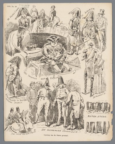 Tegneserie om åbningen af ​​Generalstaterne, 1870 Åbning af generalstaterne (titel på objekt) af Johan Michaël Schmidt Crans