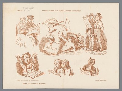 Tegneserie af de forskellige typer avislæsere, 1870 Nogle læsere af hollandske aviser (titel på objekt) af Johan Michaël Schmidt Crans