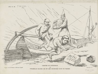 Tegnefilm om Bismarck og det tyske forbund, 1866 Limburg og Østrig eller to måder at forlade det tyske forbund (titel på objekt) af Johan Michaël Schmidt Crans