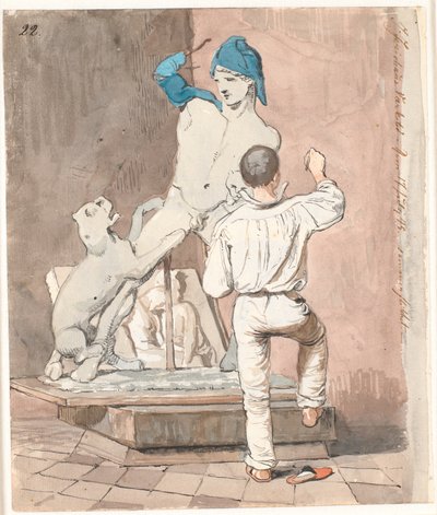 Billedhuggeren J.A. Jerichau i sit atelier i Rom af Johan Thomas Lundbye