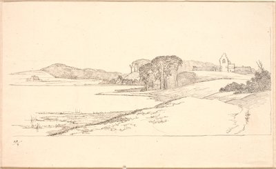 Parti ved Søllerød Sø, t.h. kirken af Johan Thomas Lundbye