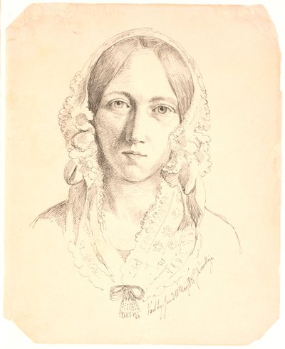Portræt af en ung kvinde, en face. Muligvis forestillende Louise Marie Neergaard (1816-1895) af Johan Thomas Lundbye