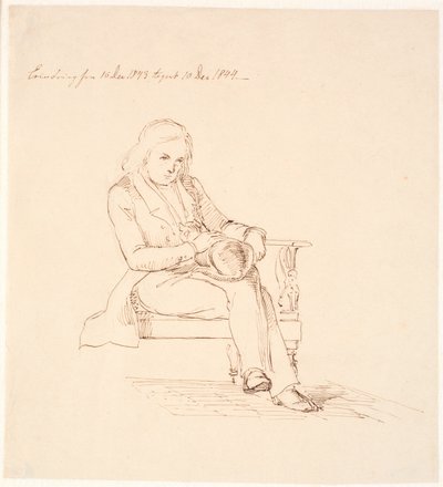 Thorvaldsen siddende i en sofa af Johan Thomas Lundbye