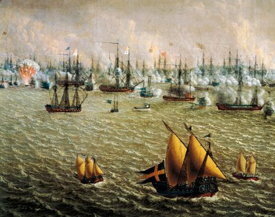 Slaget ved Skargard mellem svenske og russiske flåder på grund af Sveriges herredømme over Finland, 10. juli 1790, af Johan Tietrich Schoultz (1754-1807), russisk-svenske krige af Johan Tietrich Schoultz