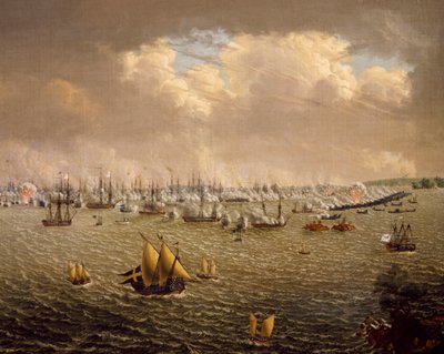Slaget ved Skargard mellem svenske og russiske flåder på grund af Sveriges herredømme over Finland, 10. juli 1790, af Johan Tietrich Schoultz (1754-1807), russisk-svenske krige af Johan Tietrich Schoultz