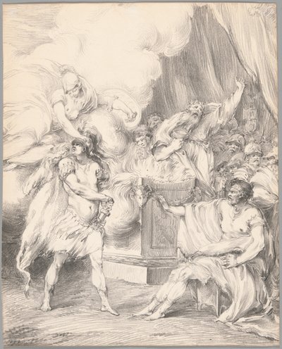 Achilleus fastholdt af Athene i Agamemnons telt, fra Iliaden, Bog I af Johan Tobias Sergel