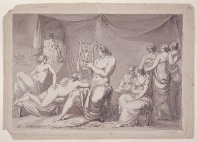 Achilleus i sit telt med fanger, ca. 1795-96 (pen og blæk og lakering på papir) af Johan Tobias Sergell