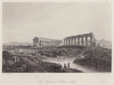 Templerne i Paestum, Italien (gravering) af Johan Wolfensberger
