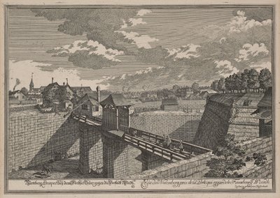 Udsigt over Wöhrder Türlein i Nürnberg fra vest af Johann Adam Delsenbach