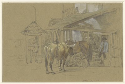 Okser og en hest ved beslagsmedarbejderen af Johann Adam Klein