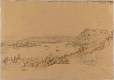 Udsigt over Koblenz med Rhinen og fæstningen Ehrenbreitstein (recto); Udsigt over Heidelberg Slot (verso) af Johann Adam Klein