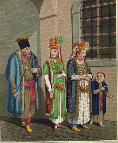 En familie af tyrkiske jøder iført deres typiske kostumer ... af Johann Adolph Opitz