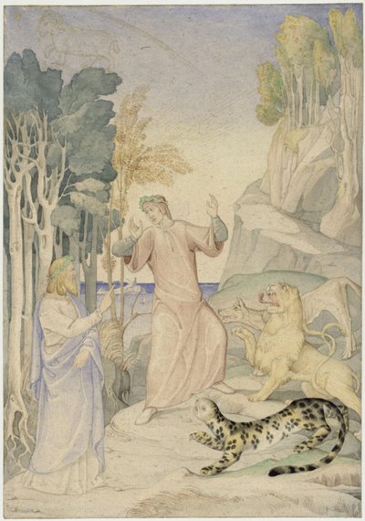 Dante og Vergil foran de tre vilde dyr ved indgangen til helvede af Johann Anton Ramboux