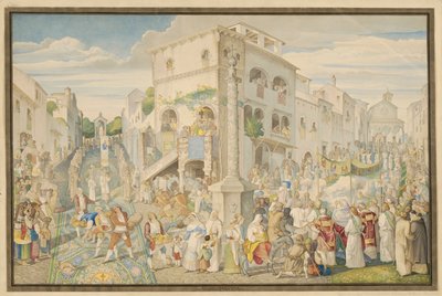 Festen, almindeligvis kaldet Infiorata, i Kristi Legems oktav i Genzano af Johann Anton Ramboux