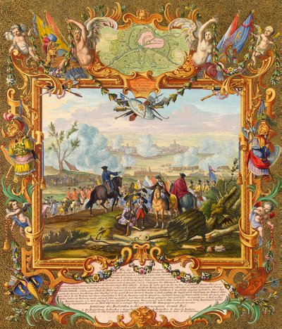 Erobringen af fæstningen Audenarde af de allierede tropper i 1708, begyndelsen af det 18. århundrede. af Johann August Corvinus