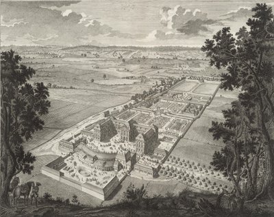 Perspektiv fugleperspektiv af menageriet på Weißenstein Slot i Pommersfelden af Johann August Corvinus