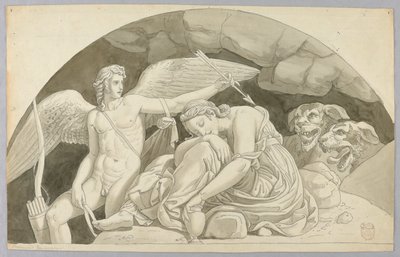 Amor vækker psyken overvundet af indholdet af vasen fyldt af Proserpine af Johann August Nahl the Younger