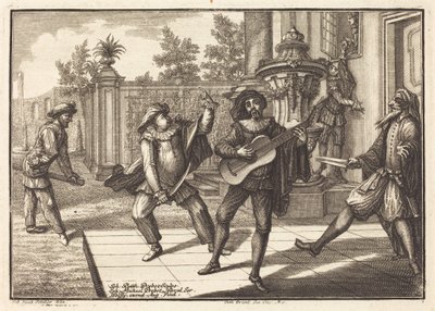 Scaramouche distraherer Pantalon af Johann Balthasar Probst after Johann Jacob Schübler