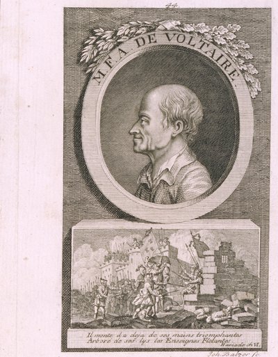 Portræt af forfatteren, essayisten og filosoffen Francois Marie Arouet de Voltaire 1694-1778 af Johann Balzer