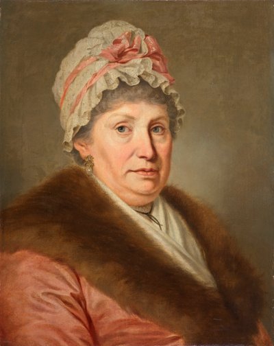 Borgerlig kvinde med blondehætte og pelskrave af Johann Baptist Lampi d. Ä.