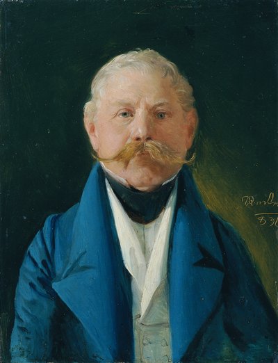 Herre i blå frakke og hvid vest af Johann Baptist Reiter