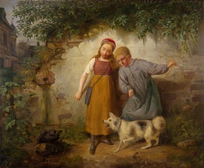 To børn med en spitz af Johann Baptist Zwecker