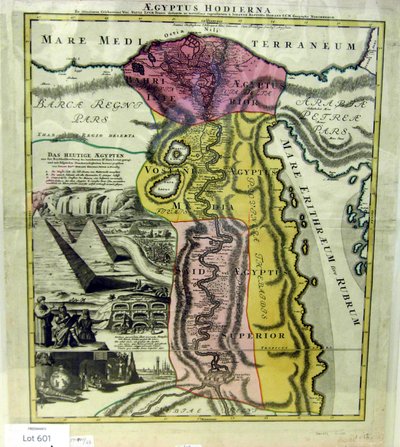 Moderne Egypten, kort over Egypten, ca. 1720 af Johann Baptista Homann
