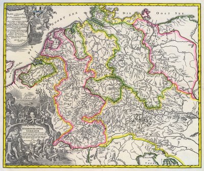 Hydrografisk kort over Tyskland, omkring 1720 (gravering) af Johann Baptista Homann